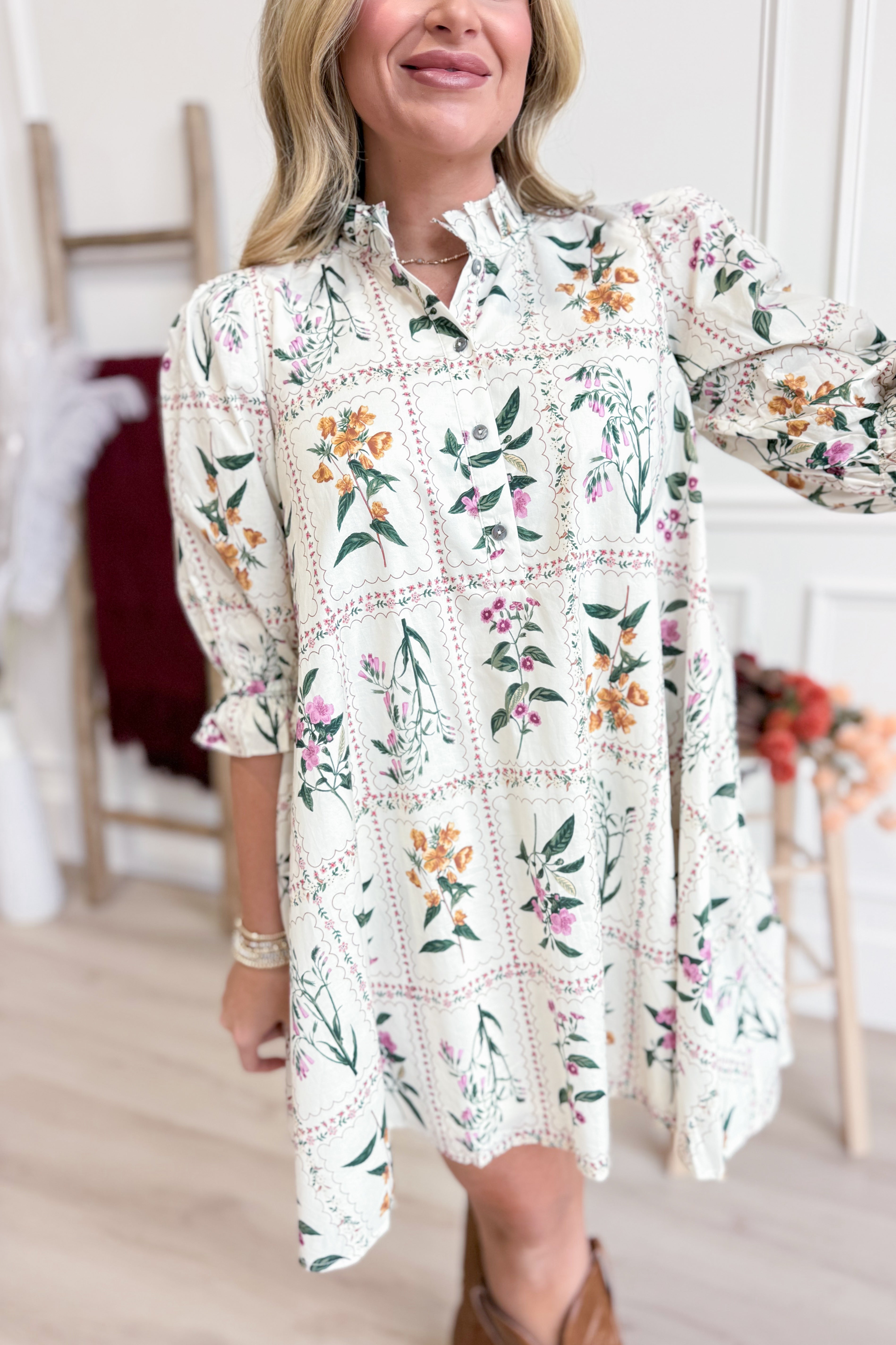 Aly Floral Puff Half Sleeve Dress - Be You Boutique