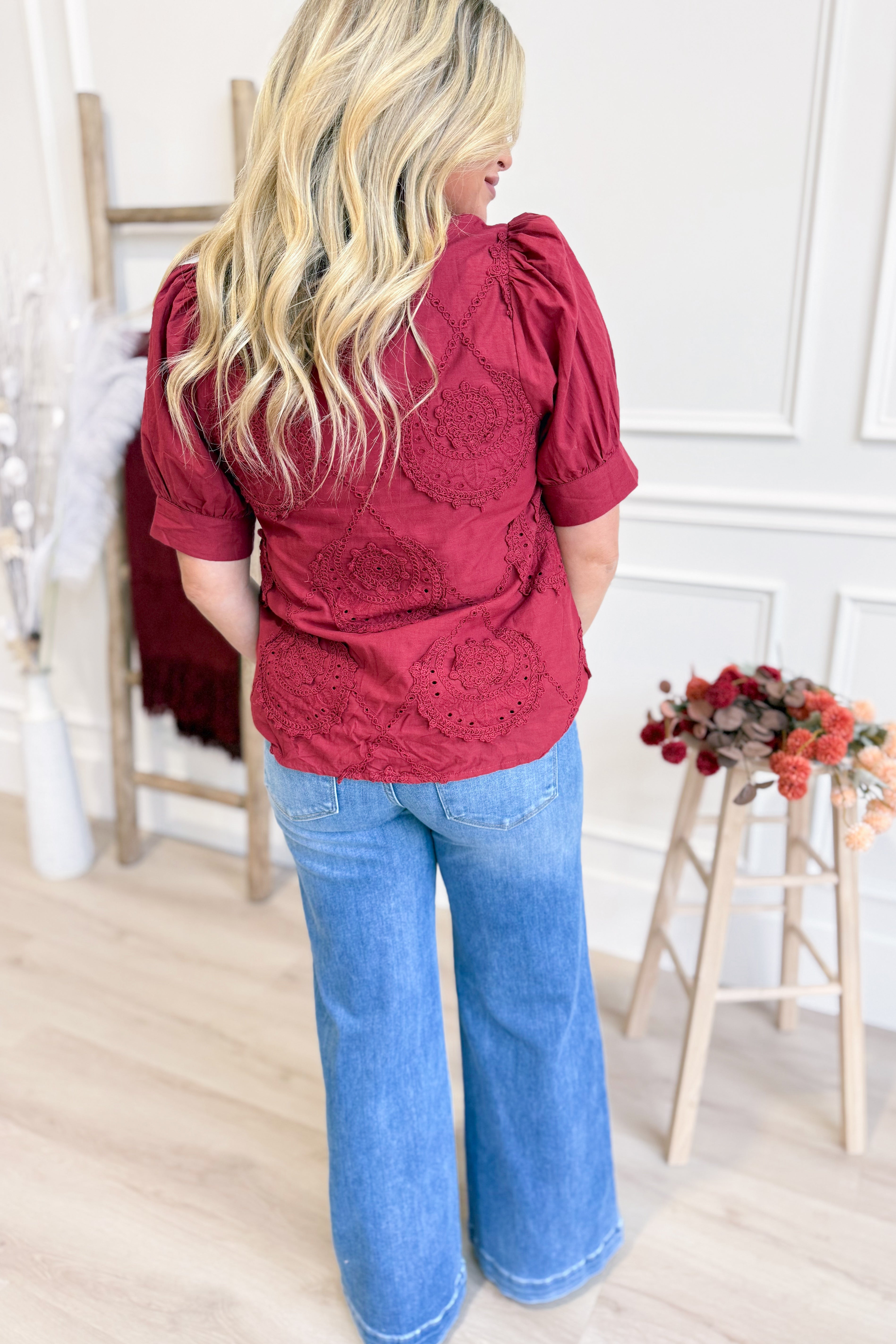 Lacy Embroidered Applique Accented Top - Be You Boutique