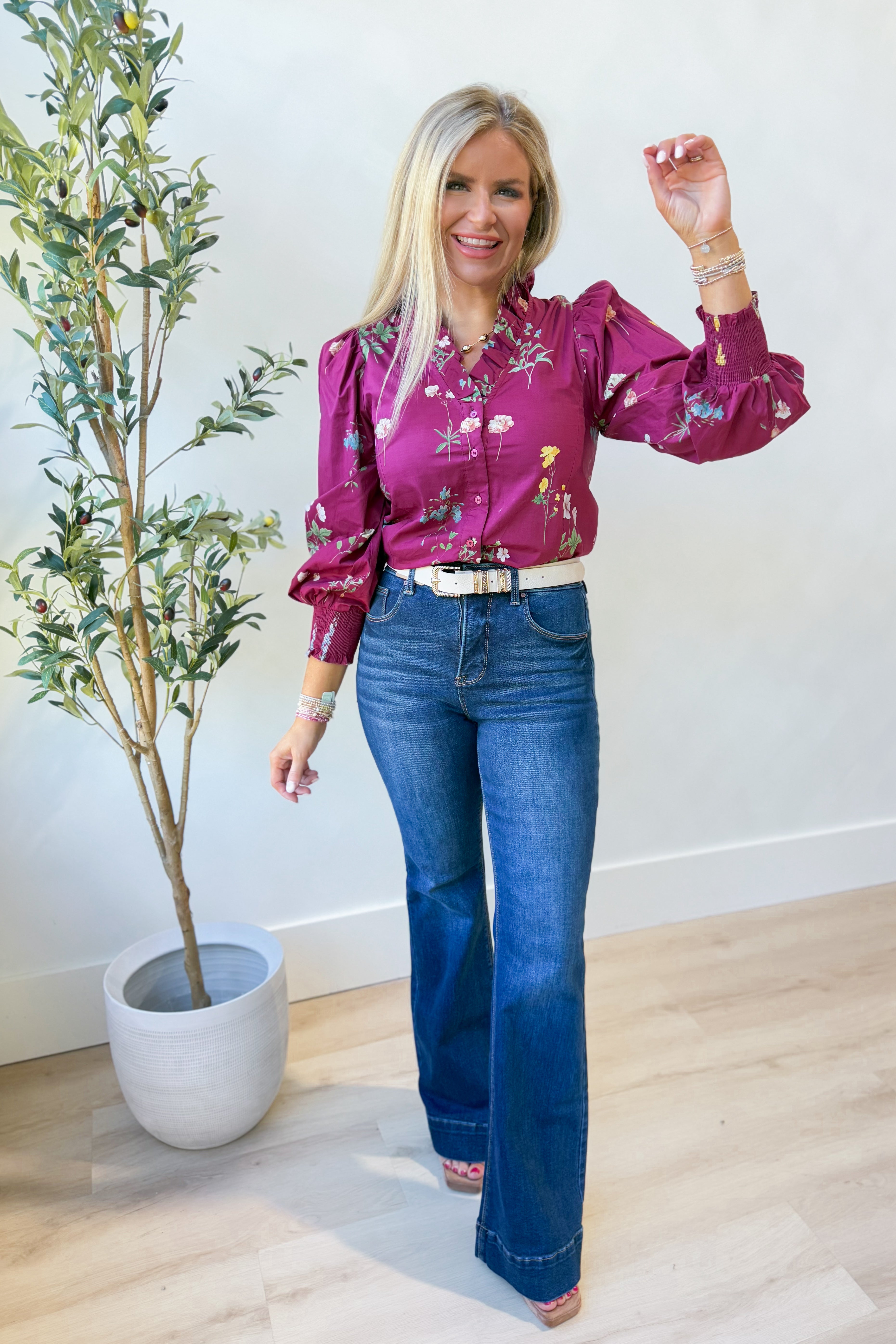 Tracey Floral Ruffle Accent Blouse - Be You Boutique