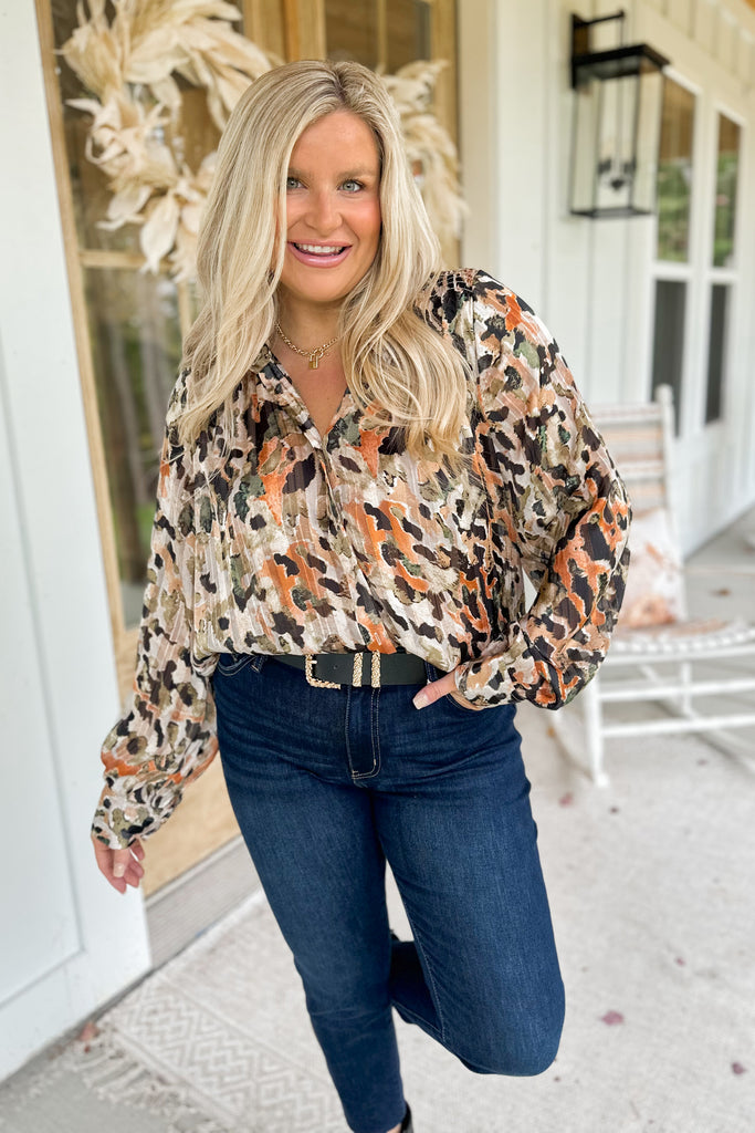 Bentley Water Color Printed Button Down Blouse Top - Be You Boutique