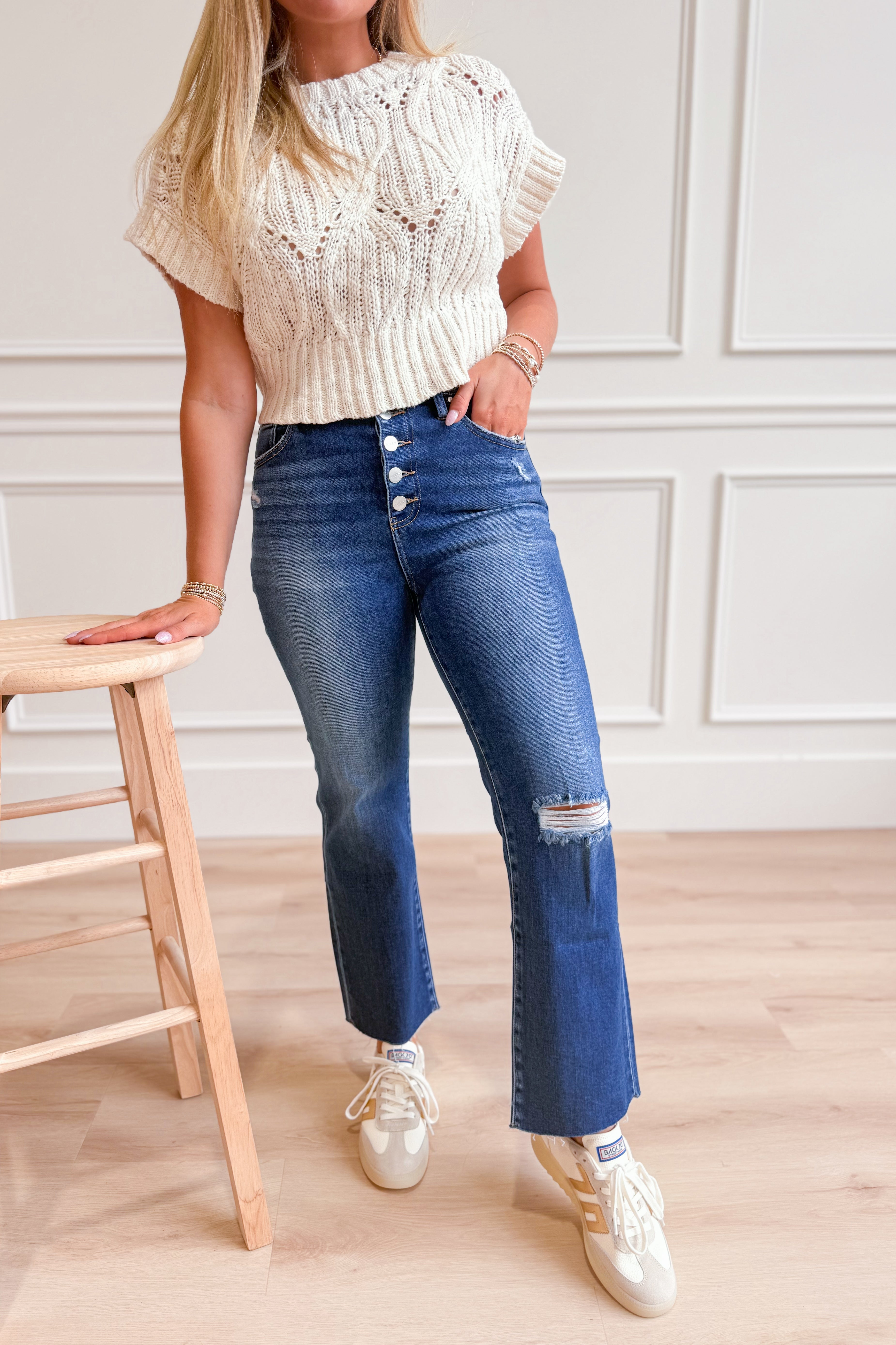 Risen James High Rise Crop Straight Button Down Distressed Denim Jeans [1-3XL] - Be You Boutique