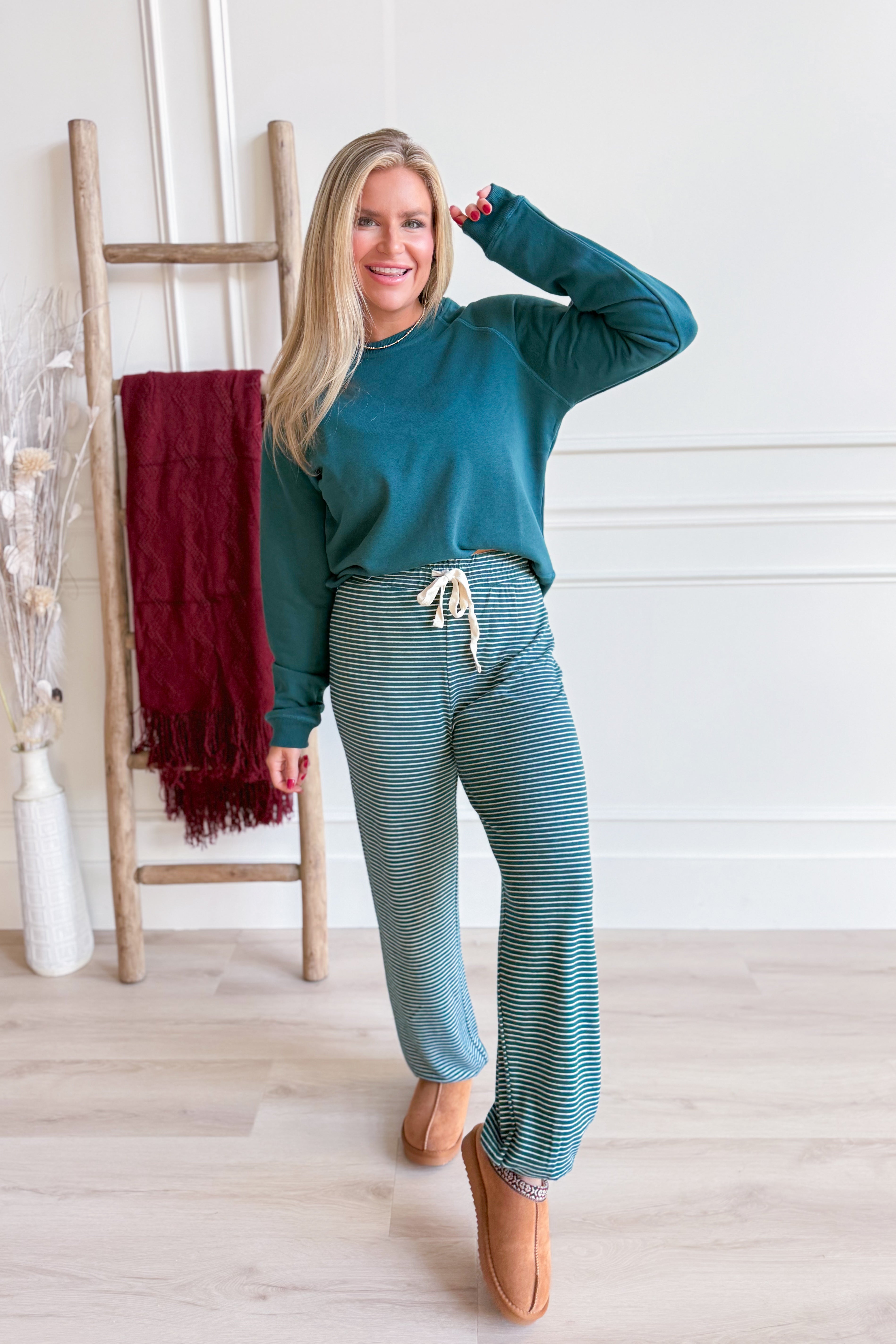 Lucy Striped Drawstring Lounge Pant - Be You Boutique