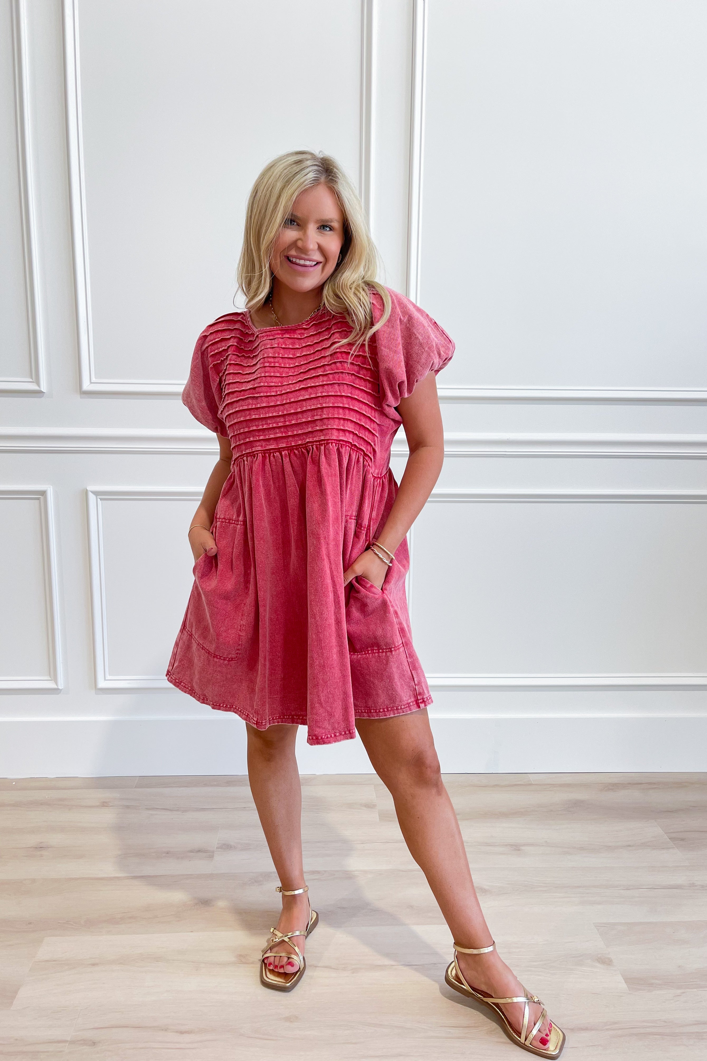 Shea Short Sleeve Pintuck Twill Dress - Be You Boutique