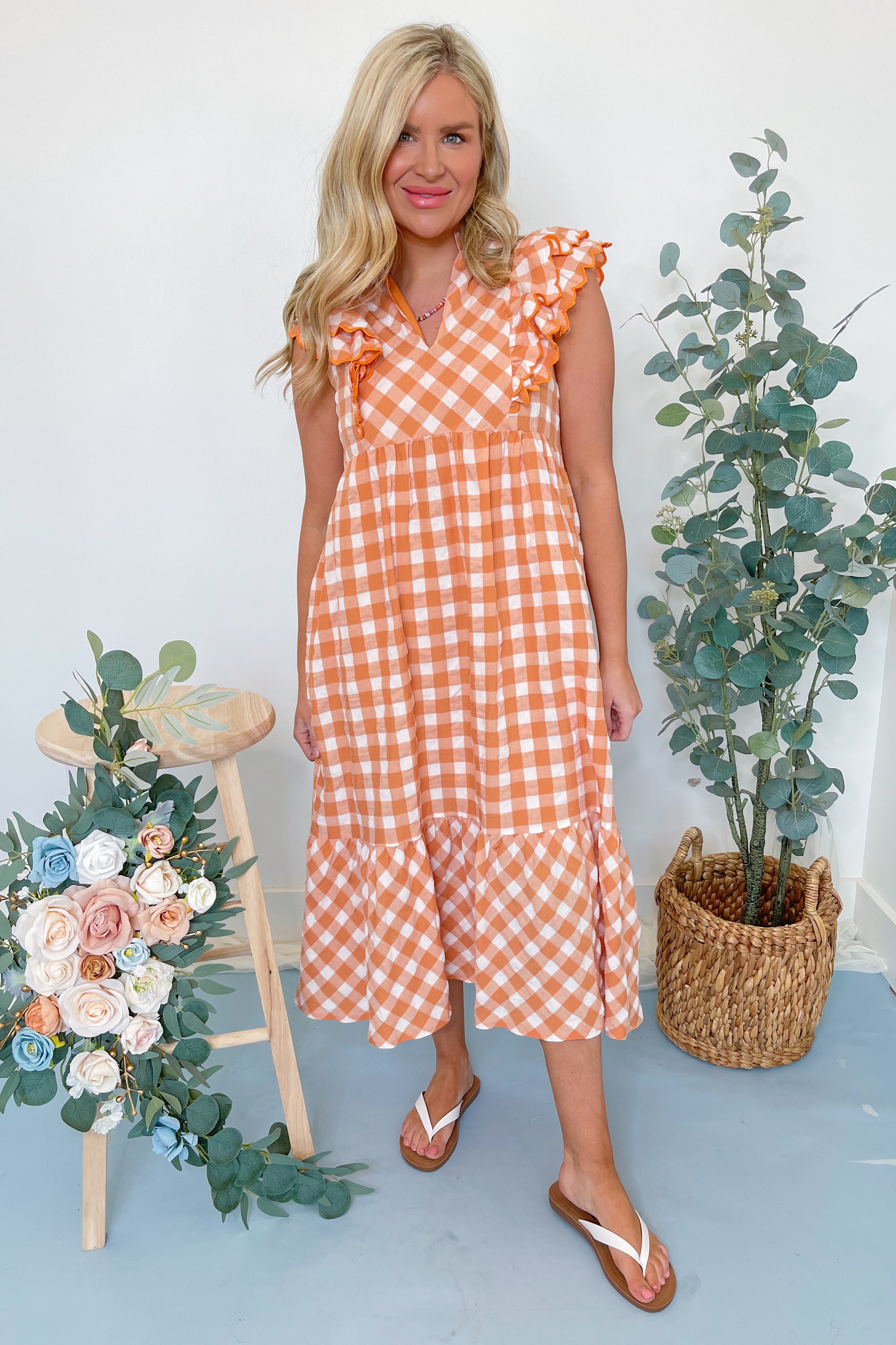 Joni Gingham Scalloped Ruffle Dress - Be You Boutique