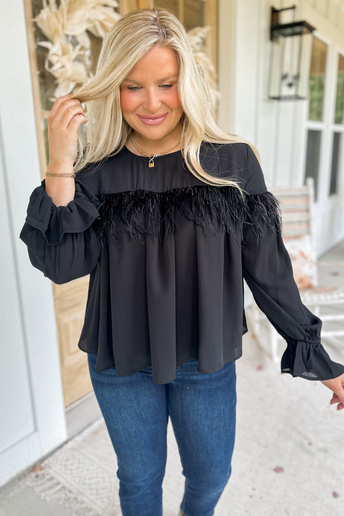 Jameson Feather Detail Long Sleeve Top - Be You Boutique