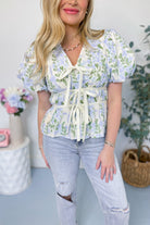 Pamela Floral Tie Front Puff Sleeve Top - Be You Boutique
