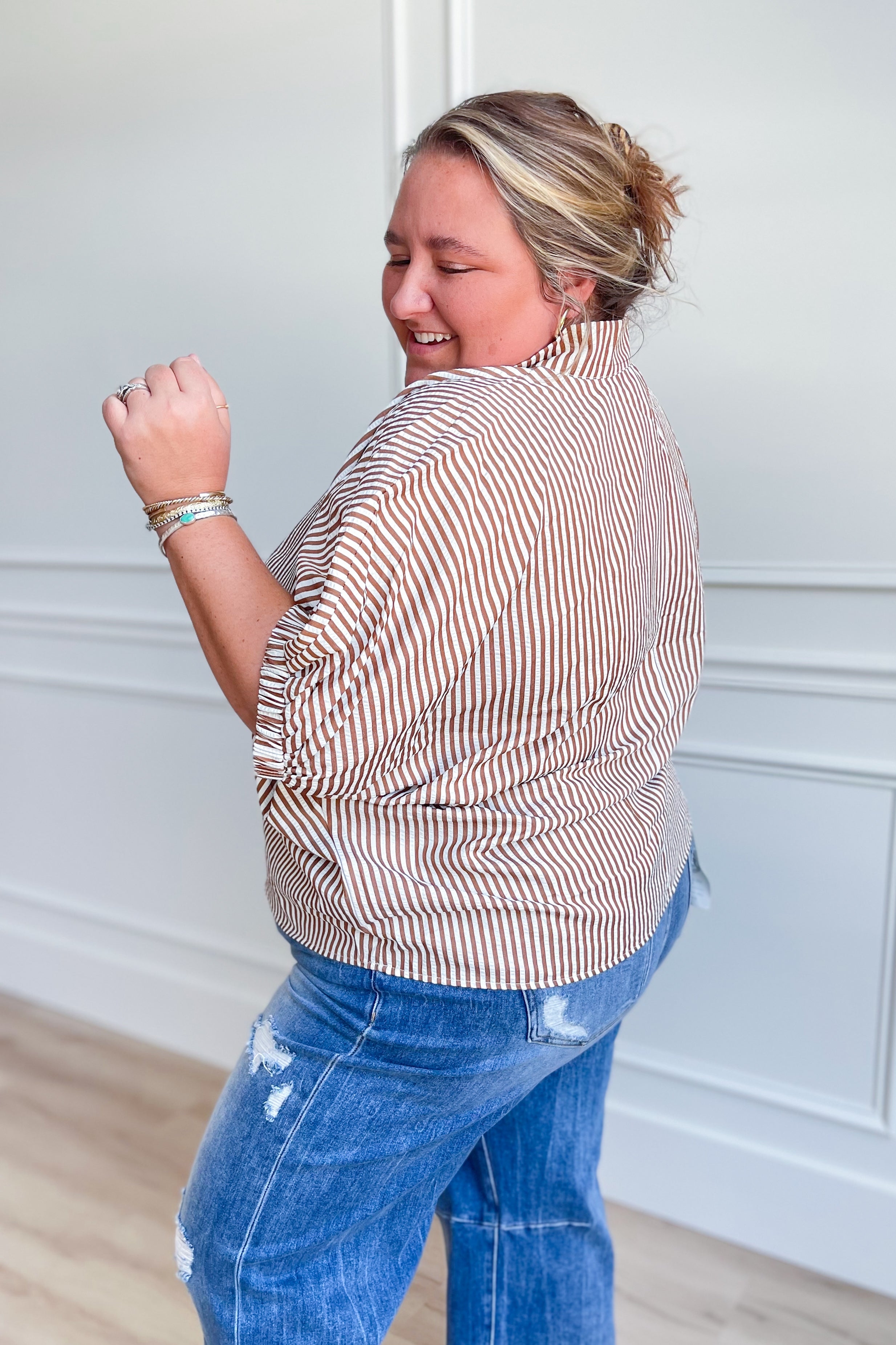 Kelly Striped Split Neck Top - Be You Boutique