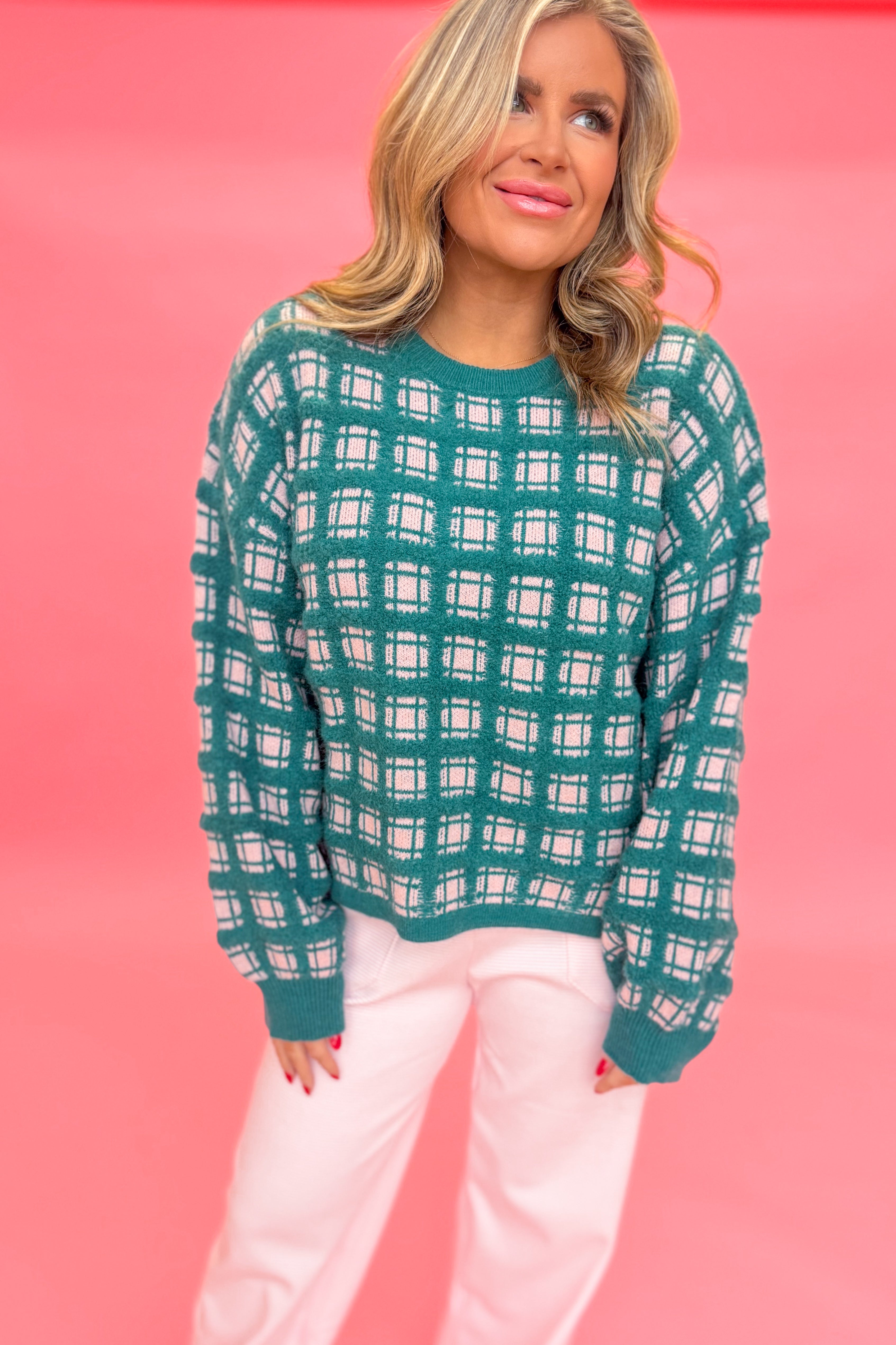 Loretta Plaid Chunky Knit Sweater - Be You Boutique