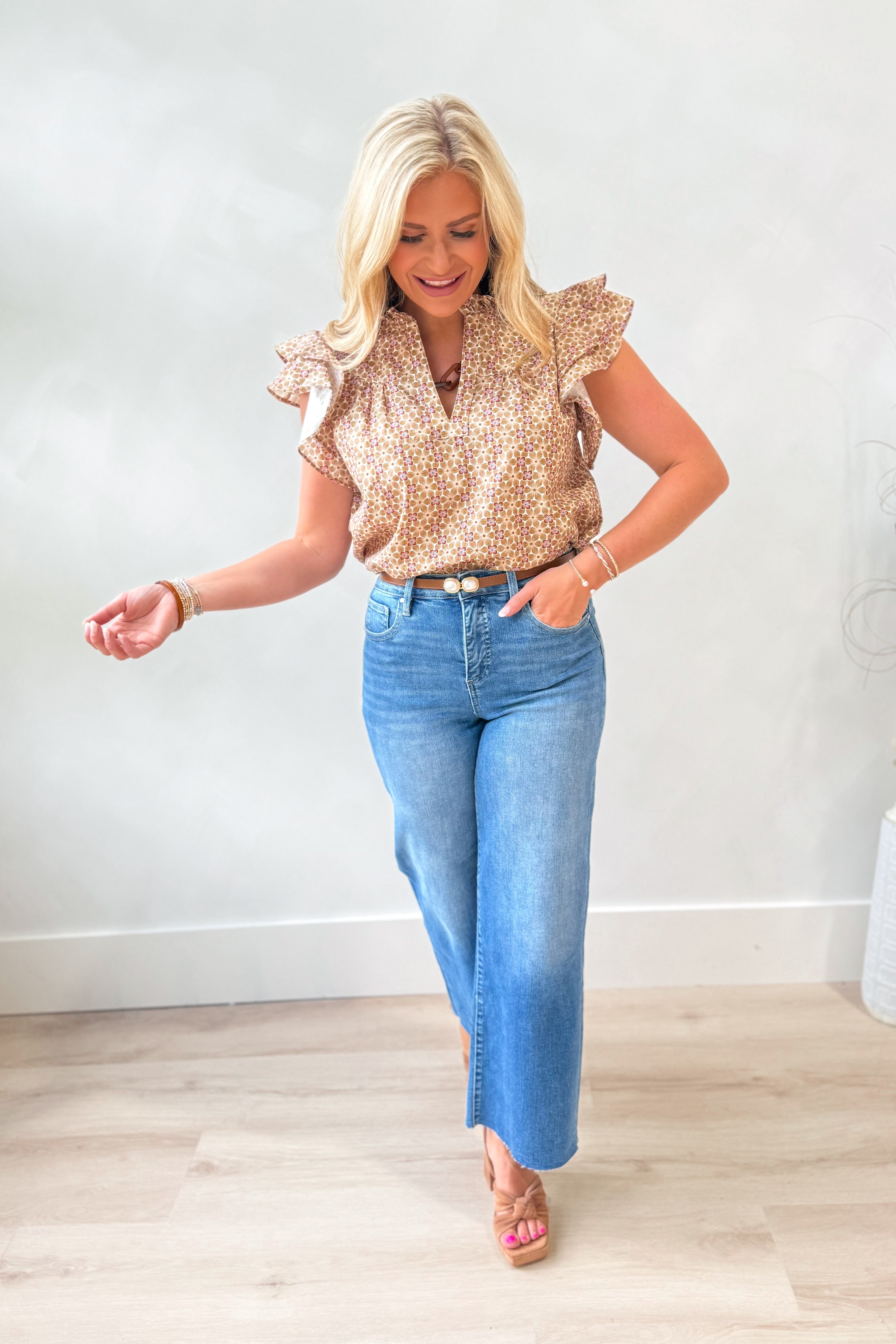 Ellen Printed Flutter Sleeve Top - Be You Boutique