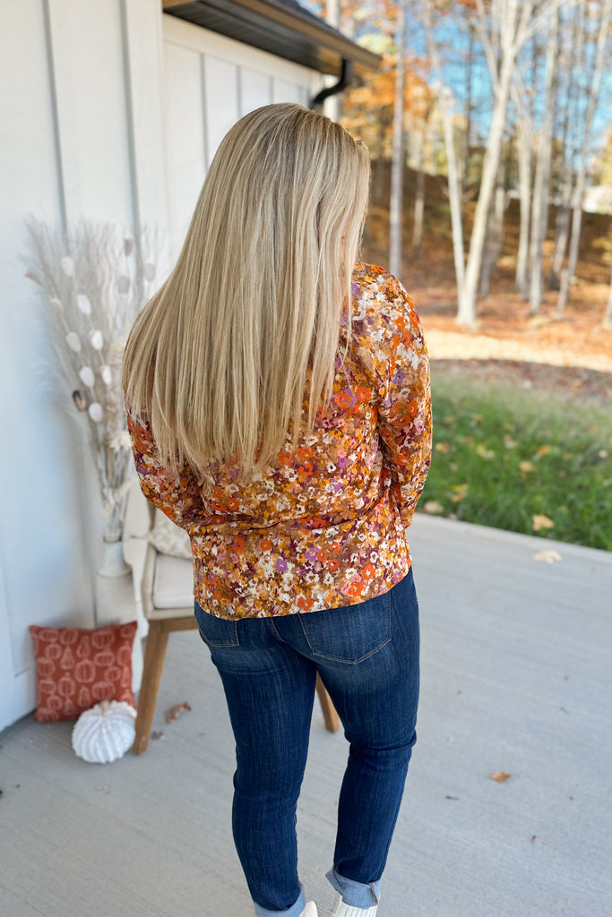 Peggy Floral Long Sleeve Mock Neck Blouse Top - Be You Boutique