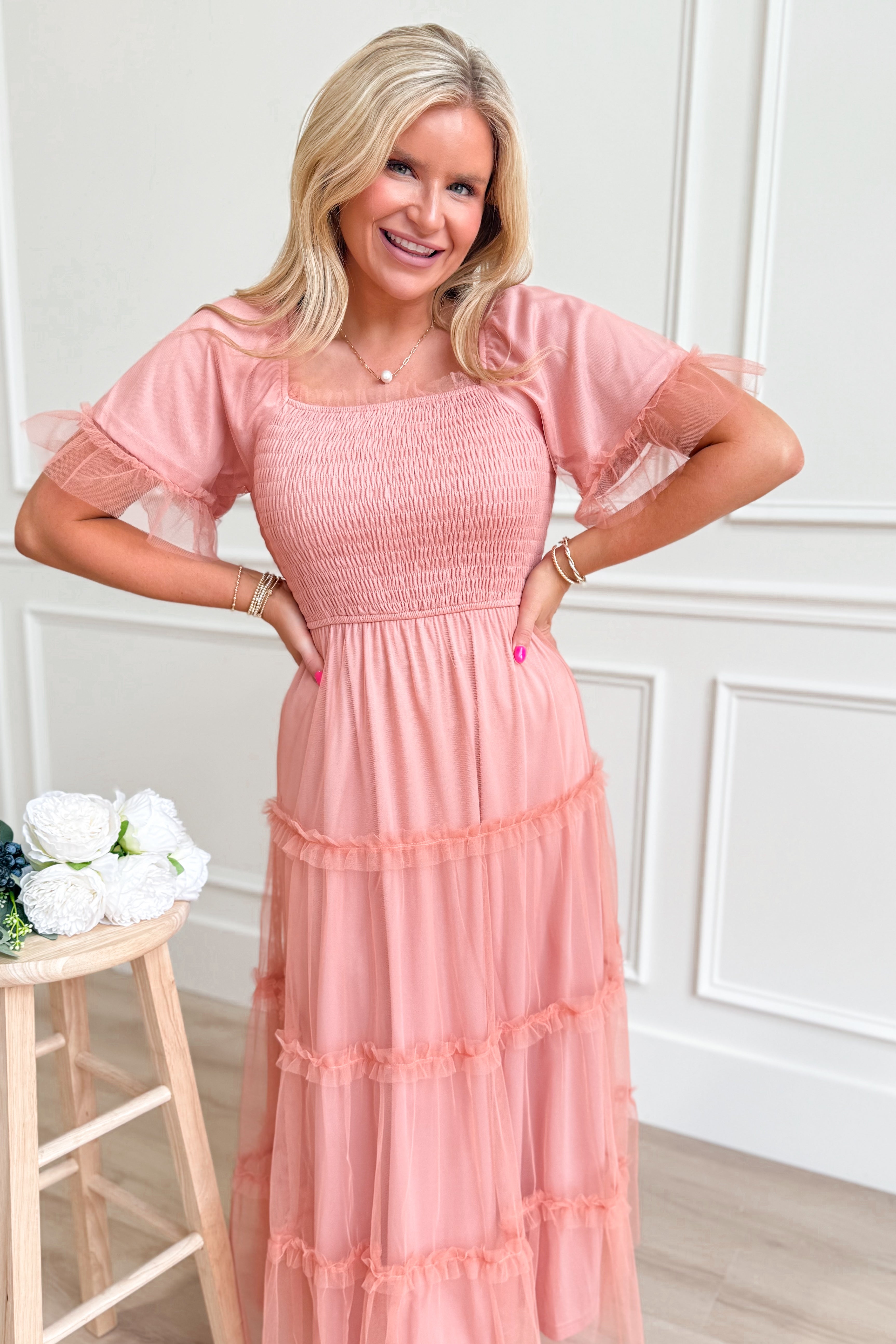 Shallow Mesh Sleeve Midi Dress - Be You Boutique