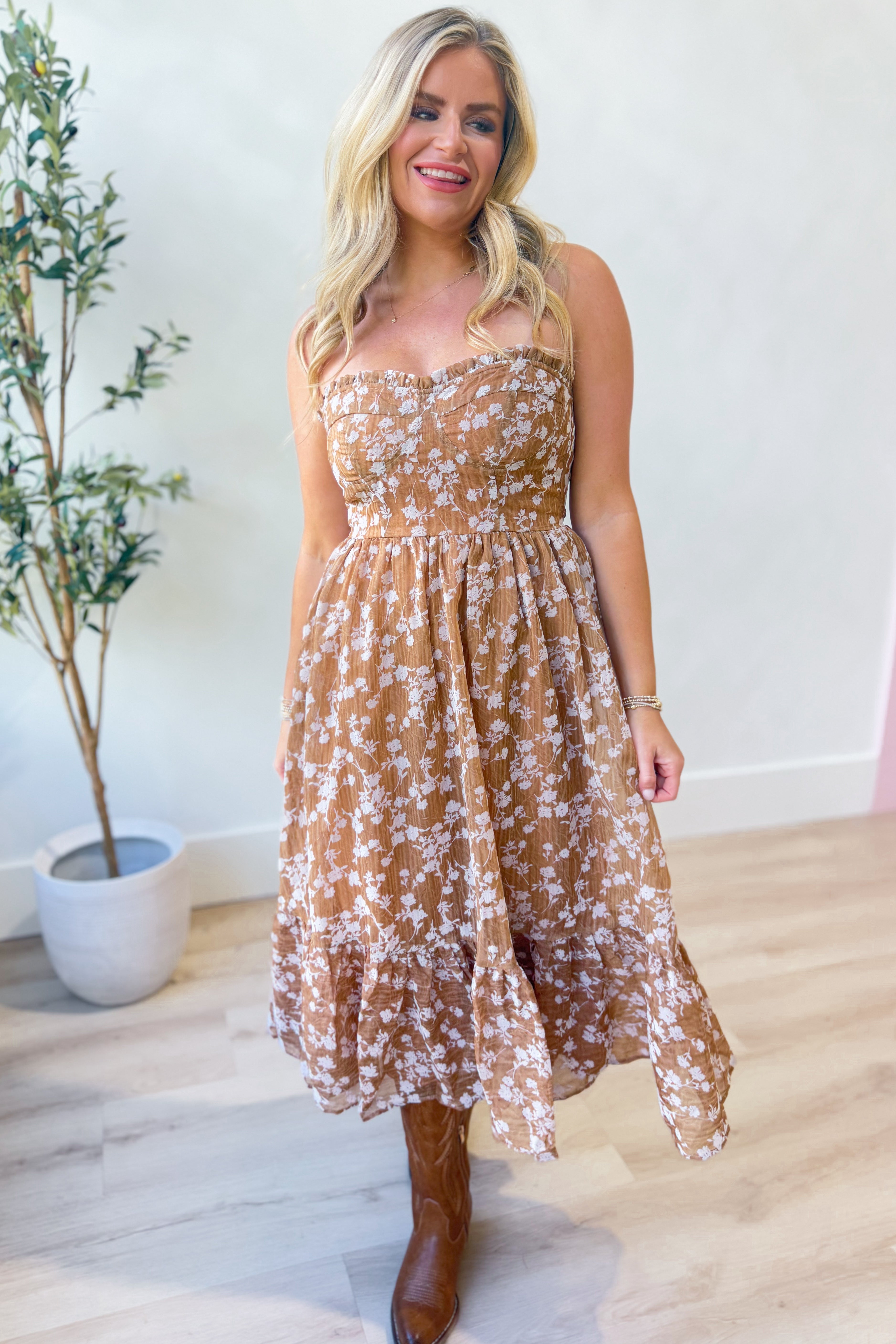 Zoe Fall Floral Ruffle Trim Dress - Be You Boutique