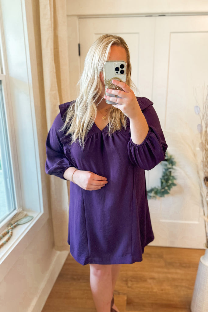 Luca Solid Balloon Long Sleeve Dress with Ruffle Details - Be You Boutique