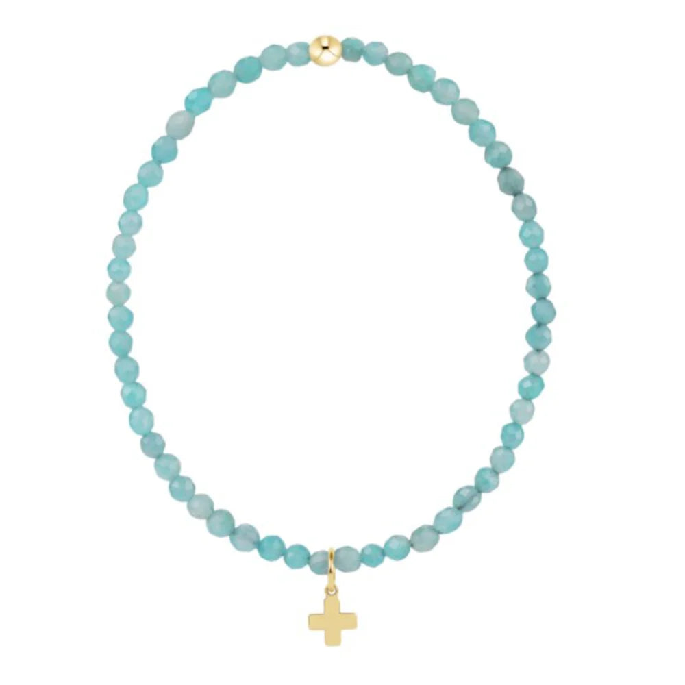 Enewton 3mm Amazonite signature cross gold charm bracelet with classic beaded design and gold accents, elegant jewelry accessory.