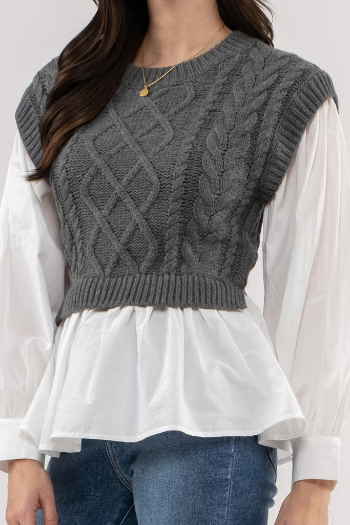 Archer Layered Round Neck Knit Sweater Vest Top - Be You Boutique