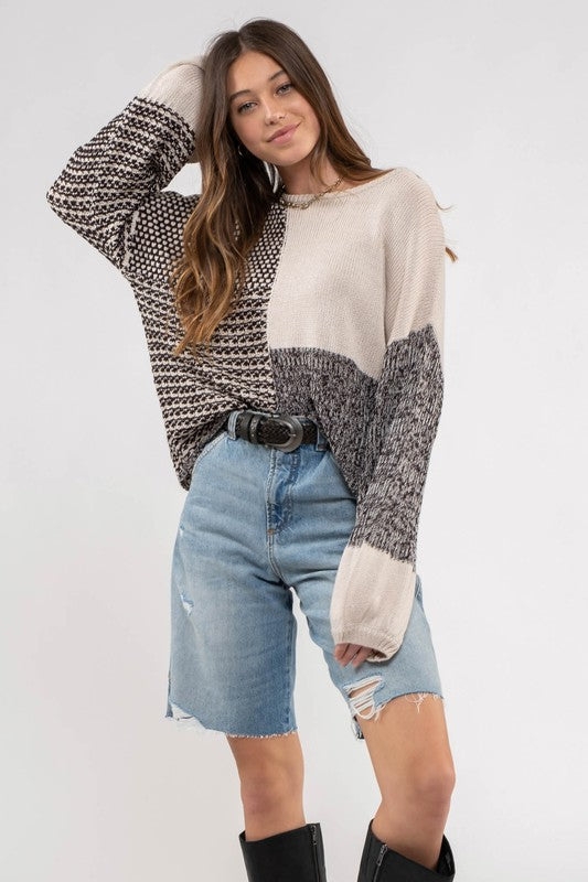 Grayson Drop Shoulder Colorblock Knit Sweater - Be You Boutique