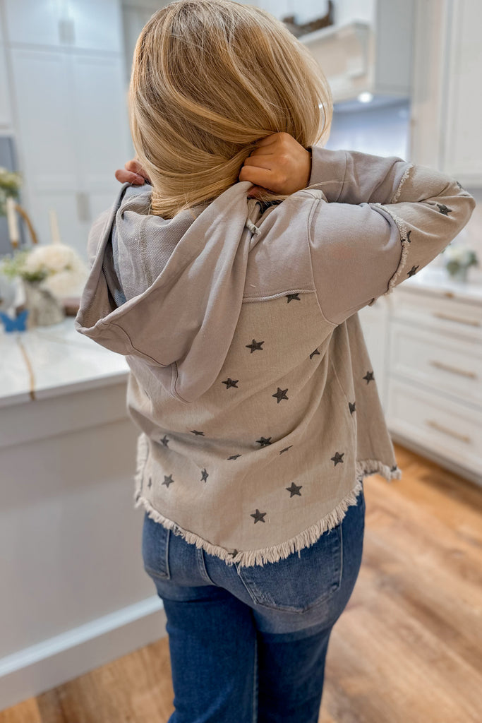 Oh My Stars Long Sleeve Button Down Hooded Star Jacket - Be You Boutique