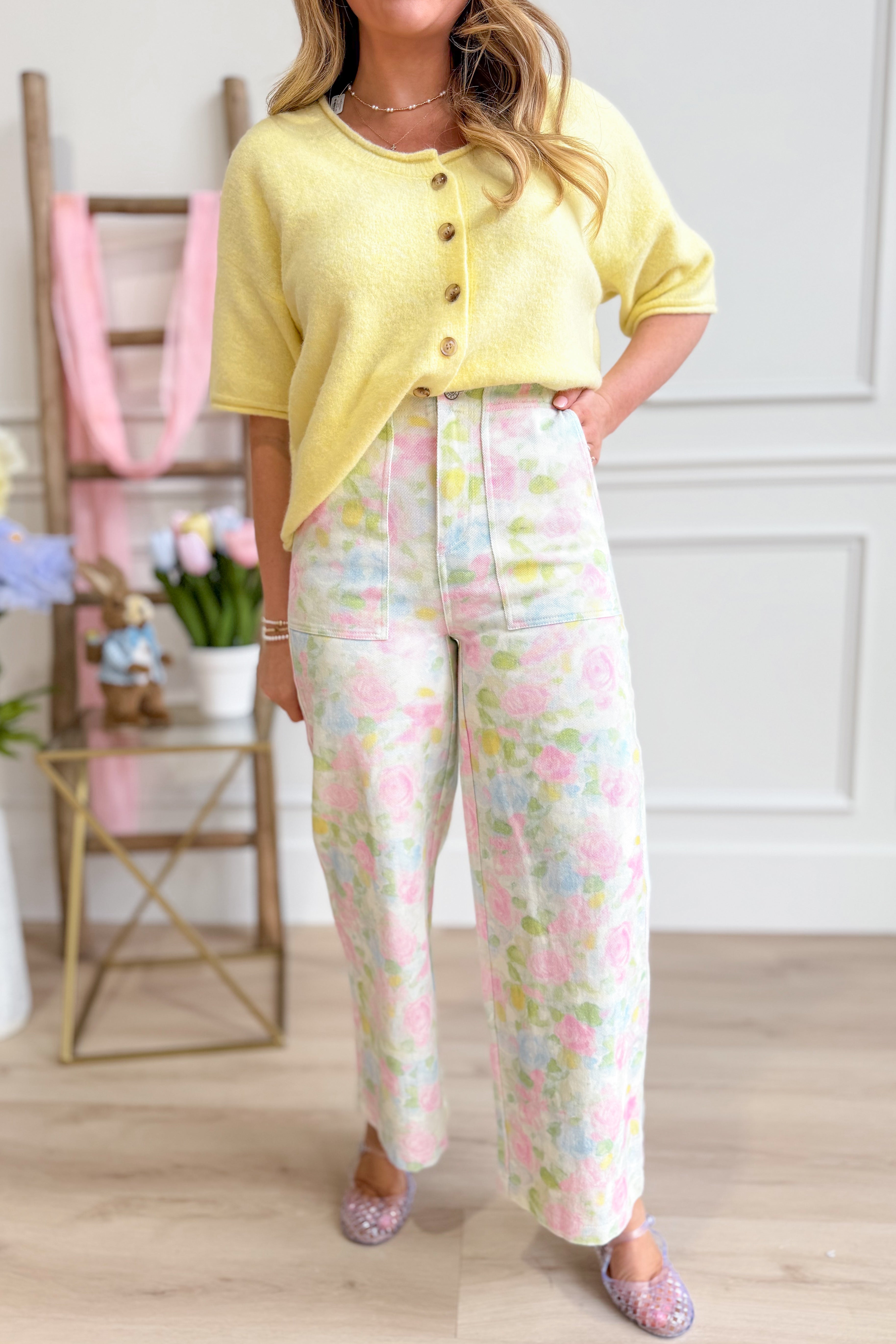 Lola Floral Water Color Printed Jean - Be You Boutique