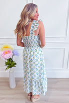 BLU PEPPER Tabatha floral tulle midi dress with a delicate pattern, perfect for dressy occasions, shown in a stylish, flowing design.
