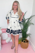 Lyla Floral Stenciled Scalloped Dress - Be You Boutique
