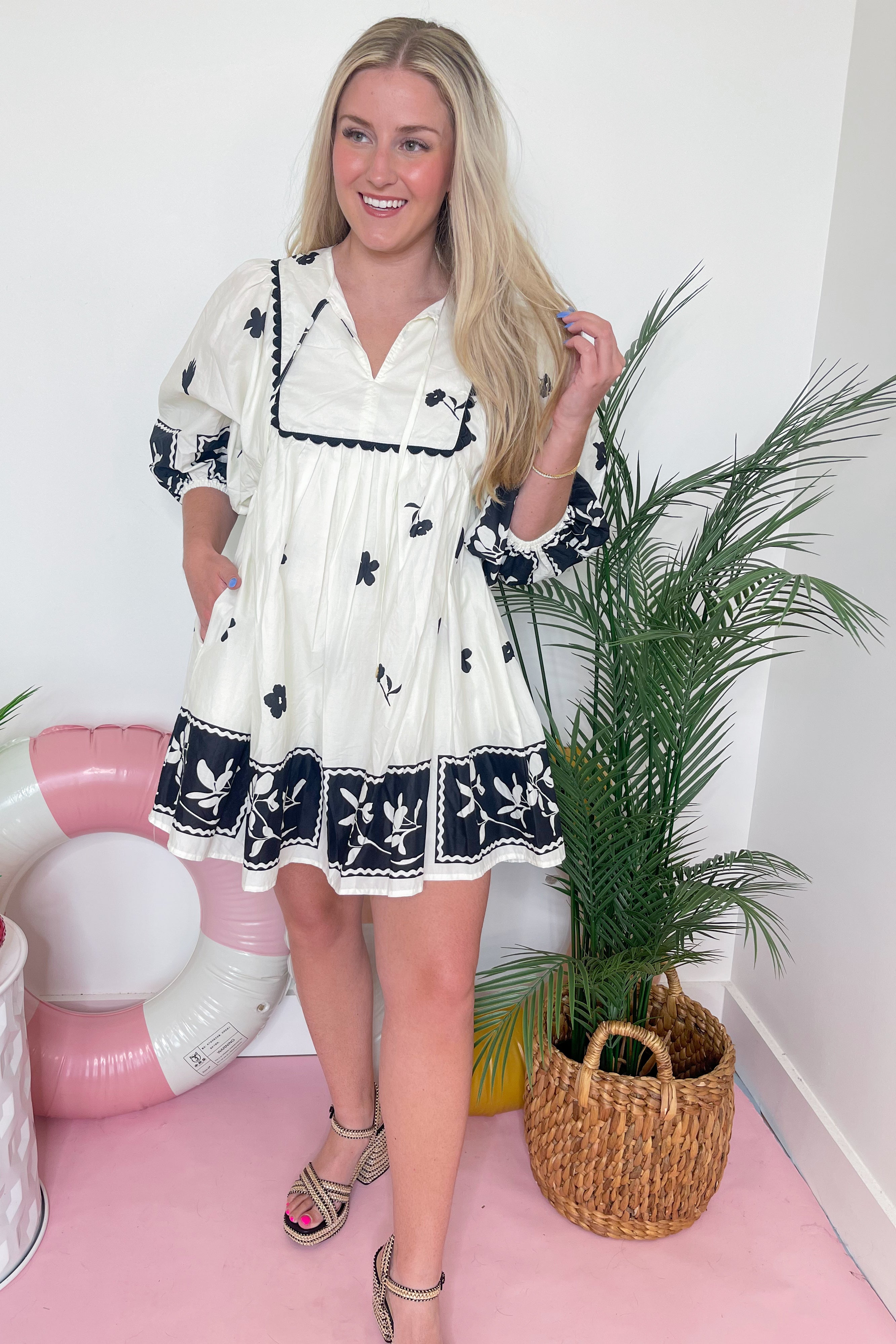Lyla Floral Stenciled Scalloped Dress - Be You Boutique
