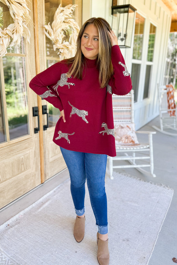 Lola Mock Neck Long Sleeve Animal Print Sweater - Be You Boutique