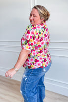 Kenzie Floral Print Split Neck Top - Be You Boutique