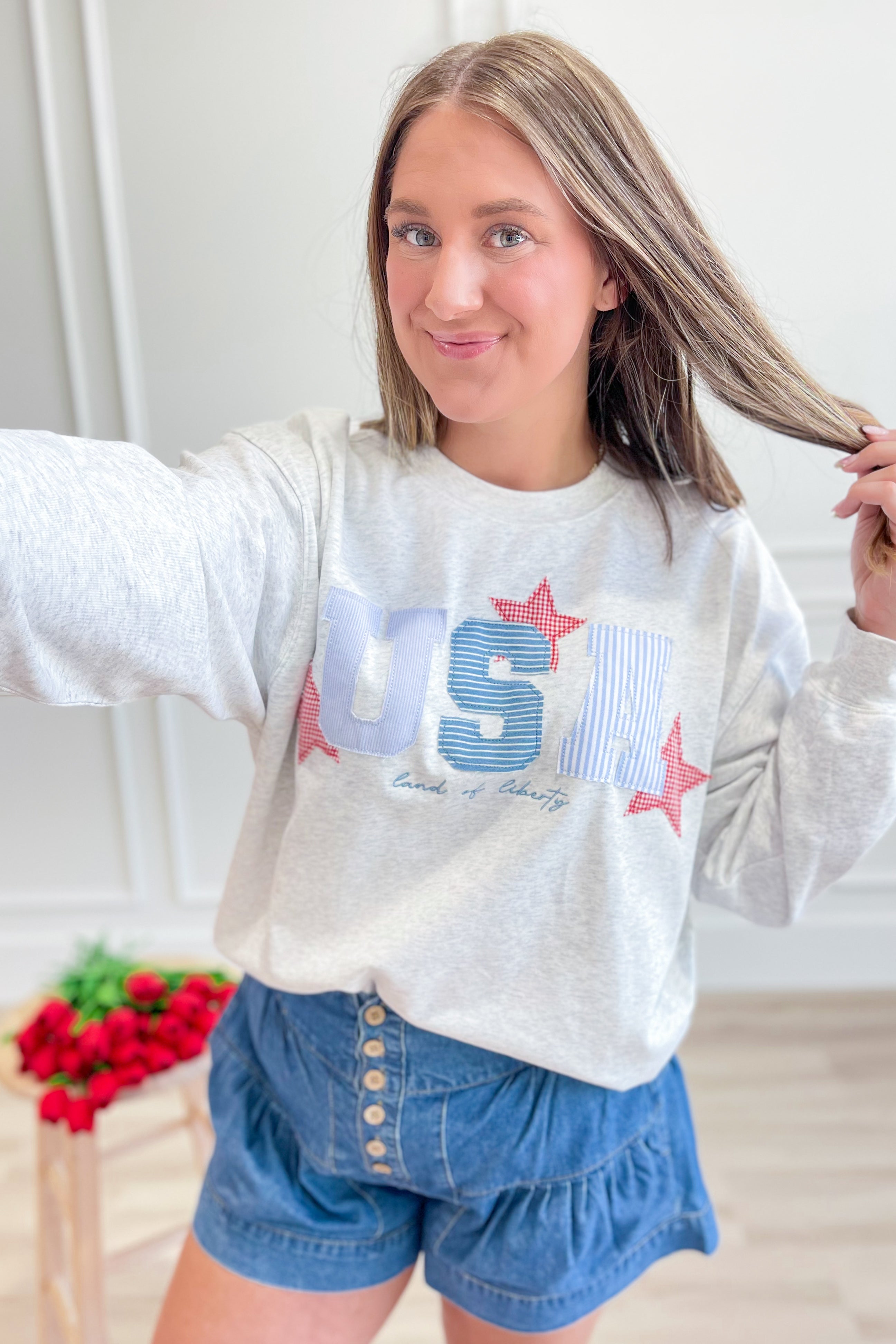 Quincy USA Patched Crewneck Sweatshirt - Be You Boutique