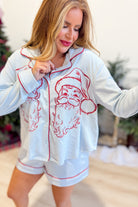 PEACH LOVE Santa embroidered pajama short set with festive top and matching shorts