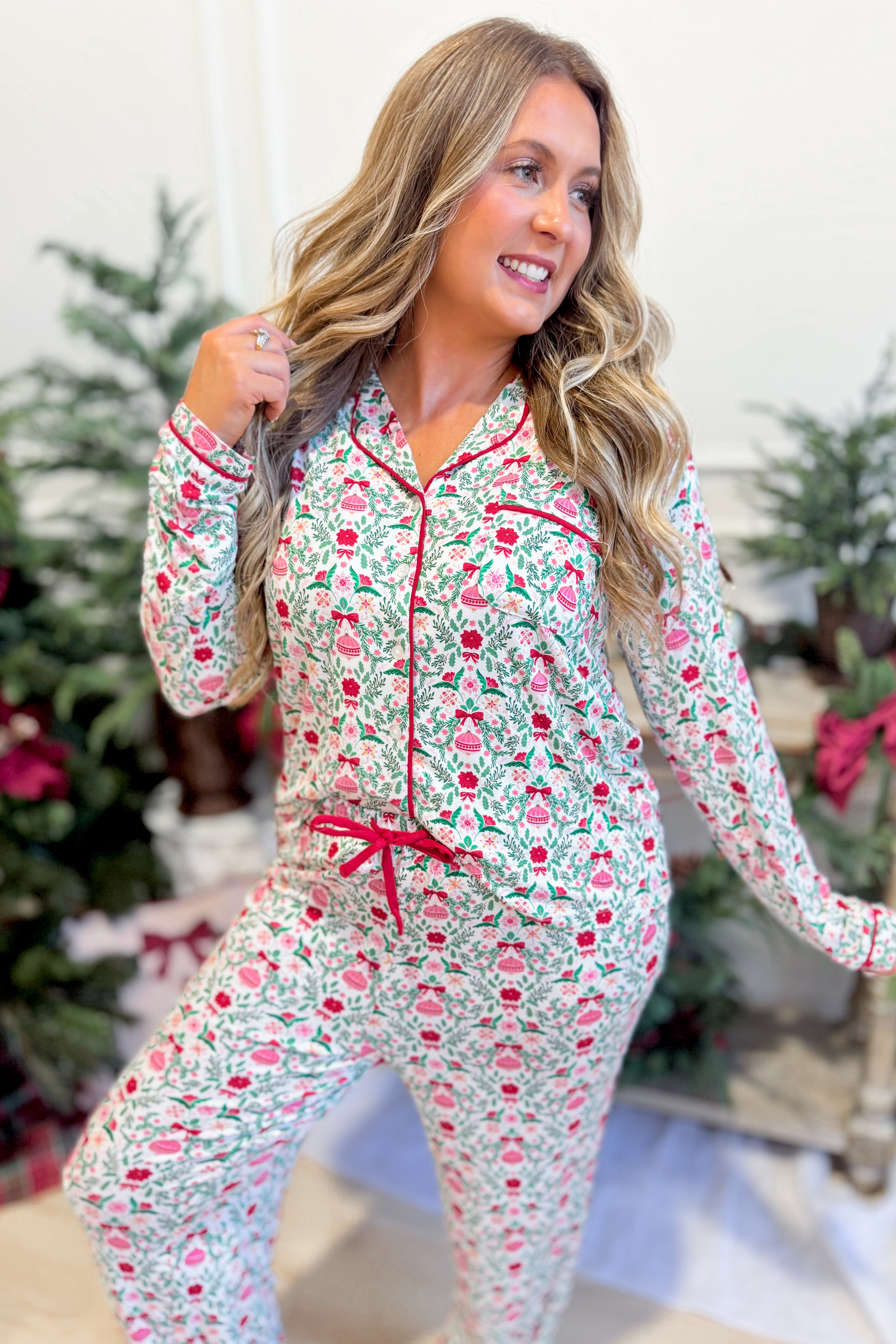 Mary Square Charlotte Trimmed With Joy pajama set with long-sleeve top and matching pants