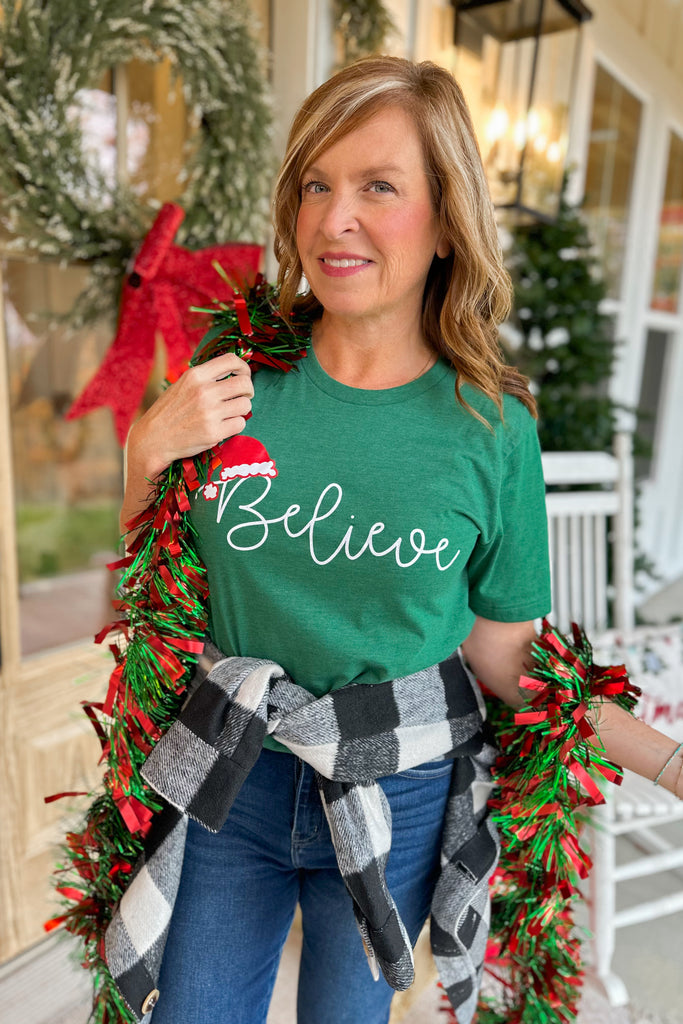 Believe Santa hat Christmas Graphic Tee - Be You Boutique