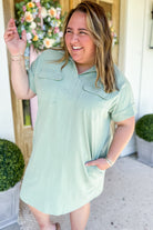 Avery Short Sleeve Washed Collared Dress with Pockets - Be You Boutique