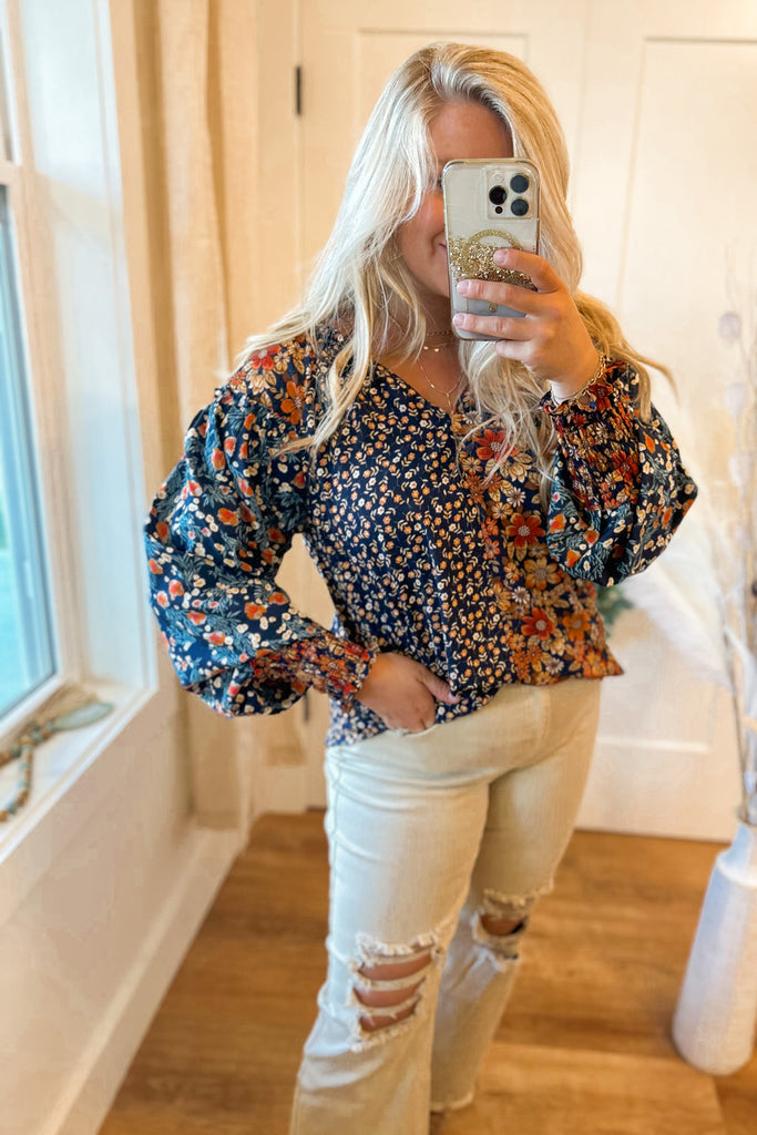 Hudson Floral Print Split Neck Top with High Low Hem - Be You Boutique