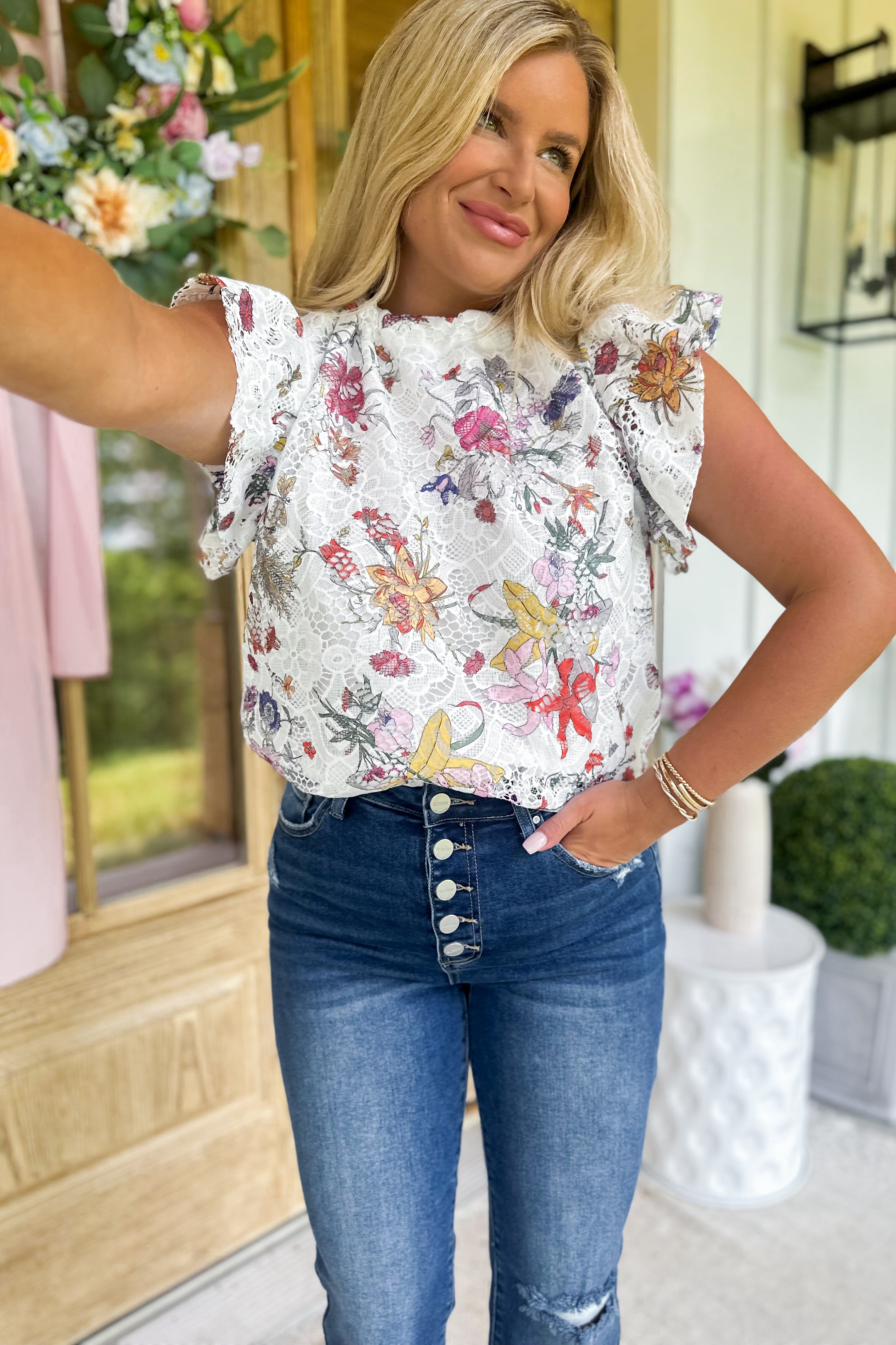 floral ruffle sleeve top