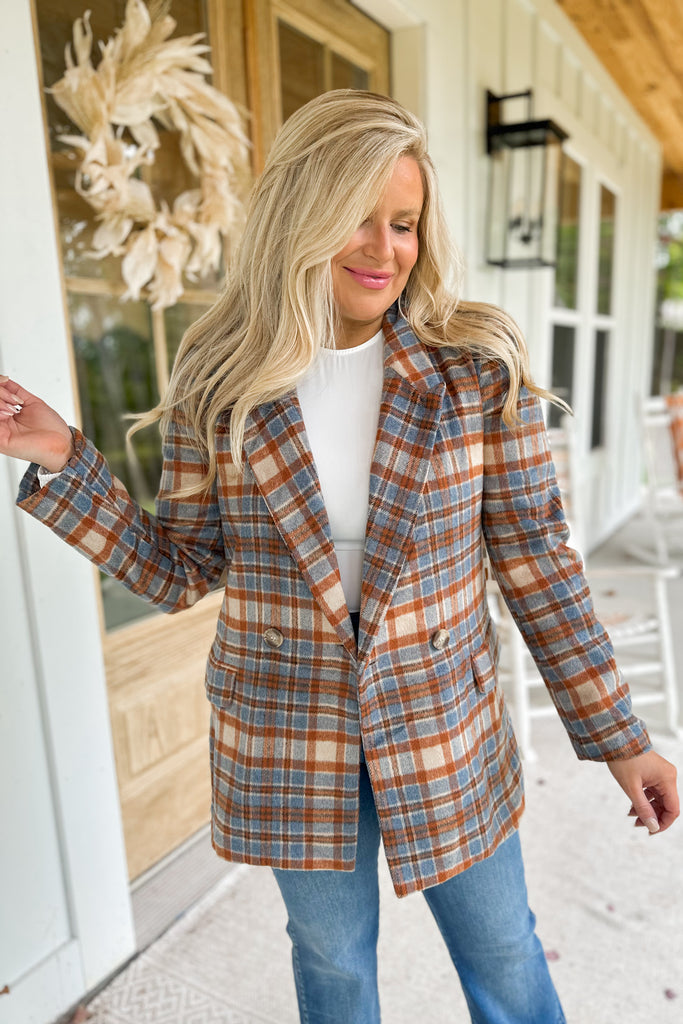 Robin Plaid Long Sleeve Blazer - Be You Boutique