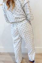 Frederick grey polka dot French terry track pant by PEACH LOVE, featuring a relaxed fit and elastic waistband.
