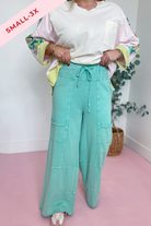 Carrender Mineral Washed Denim Terry Knit Cargo Pants - Be You Boutique