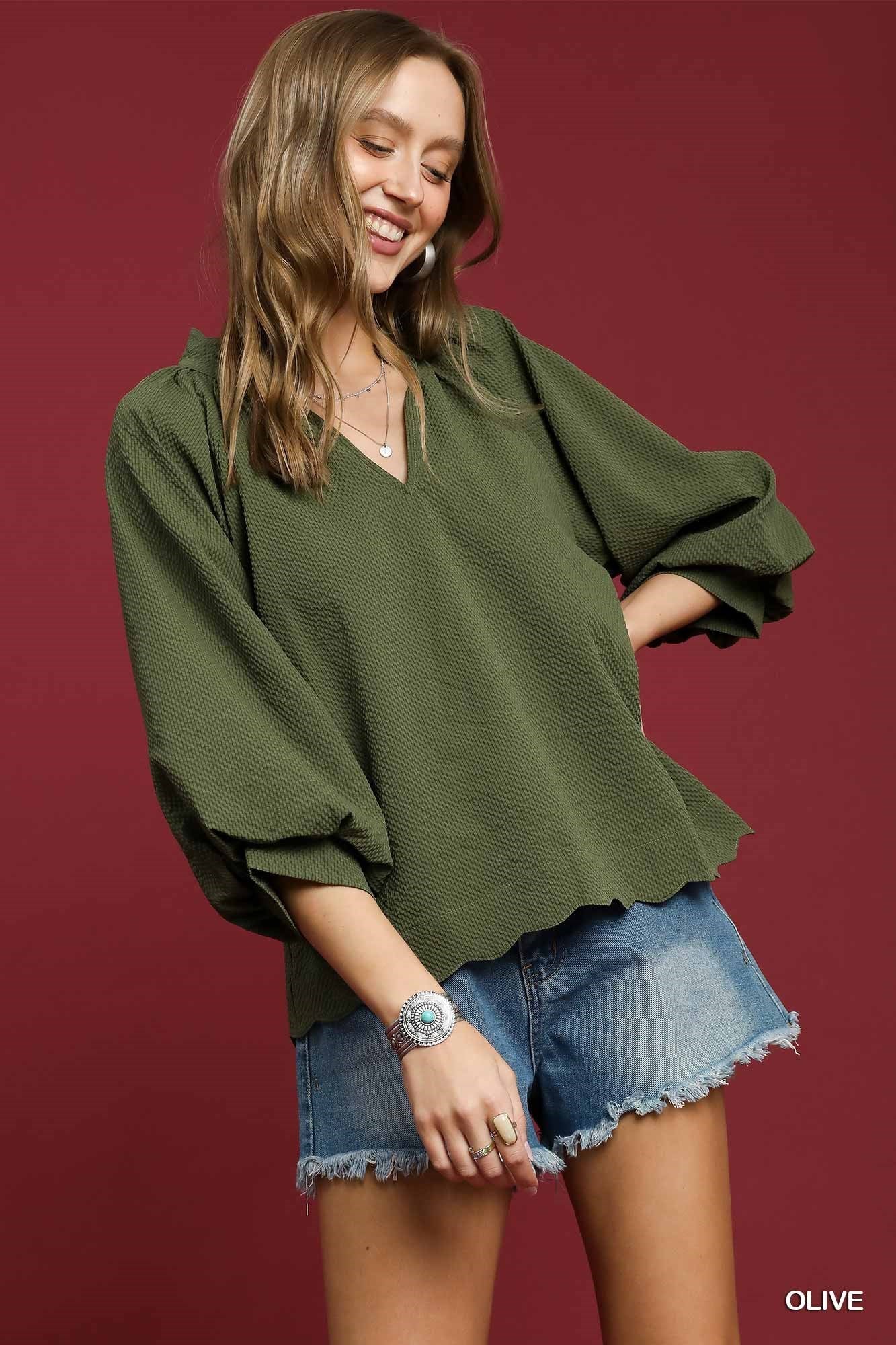 Lacey Textured Scallop Hem Blouse Top **waiting on plus** - Be You Boutique