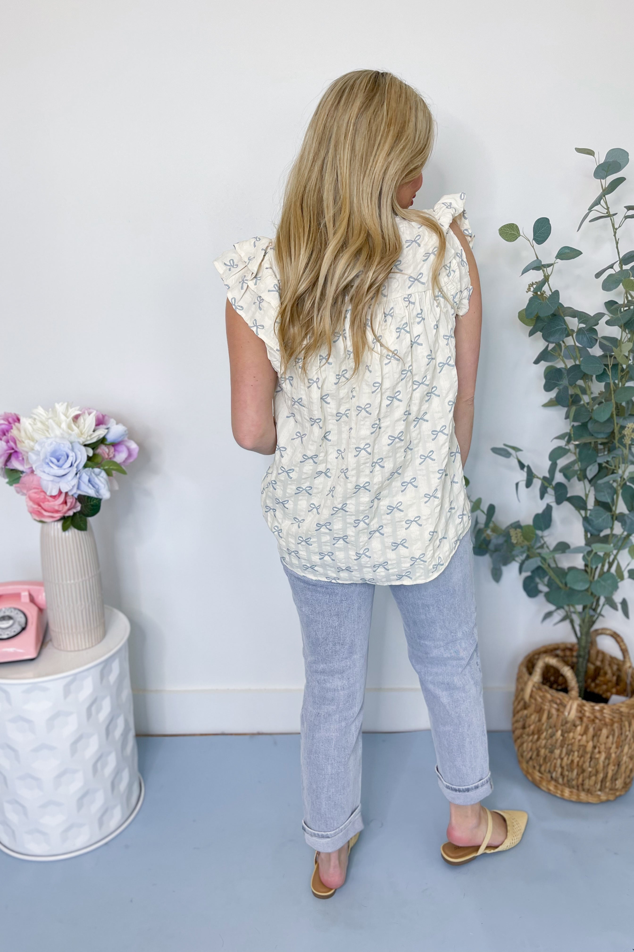 Josie Ribbon Printed Ruffle Sleeve Top - Be You Boutique