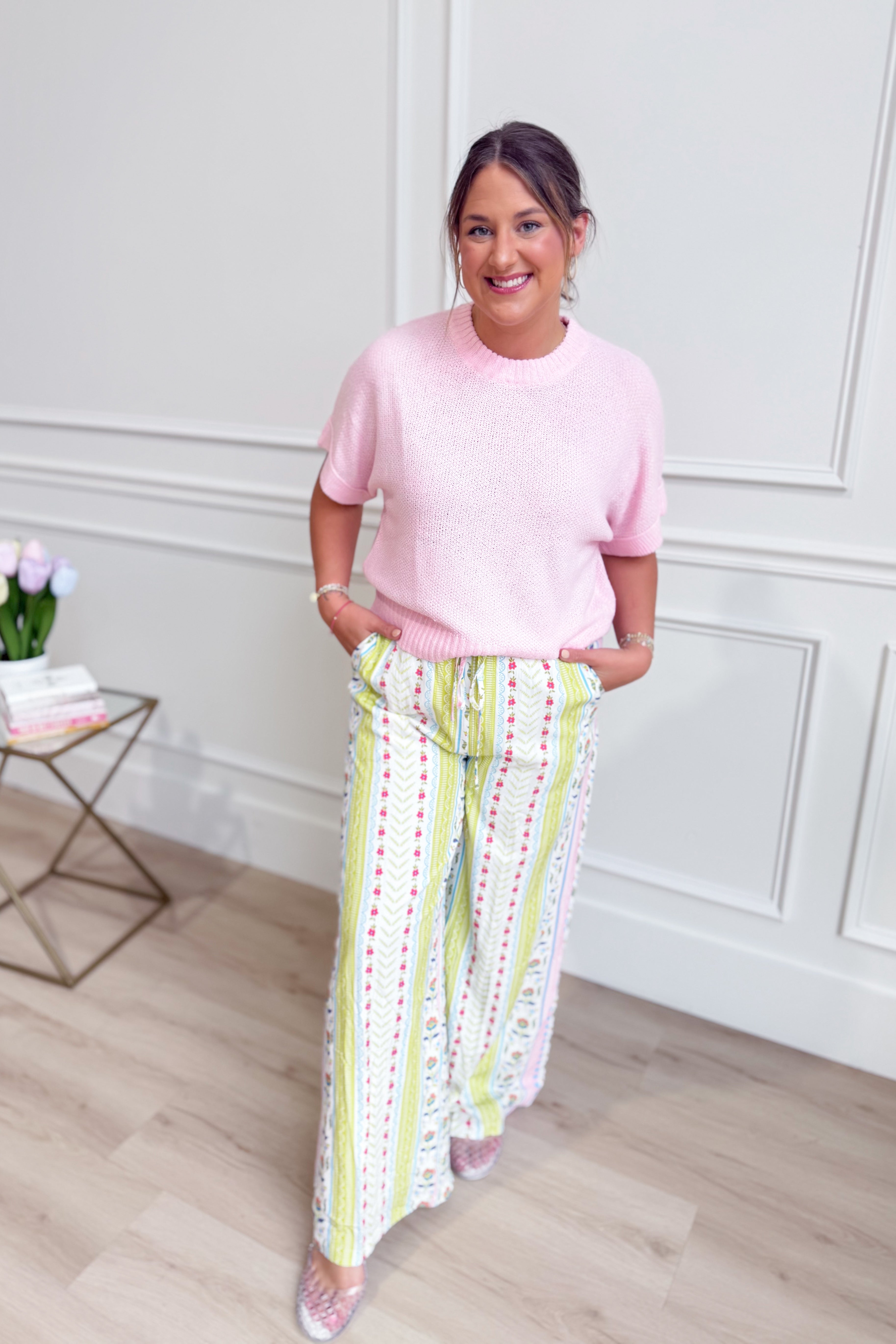 TCEC Hannah Multi Printed Straight Leg Pants in 156 style, featuring colorful patterns and a relaxed fit.