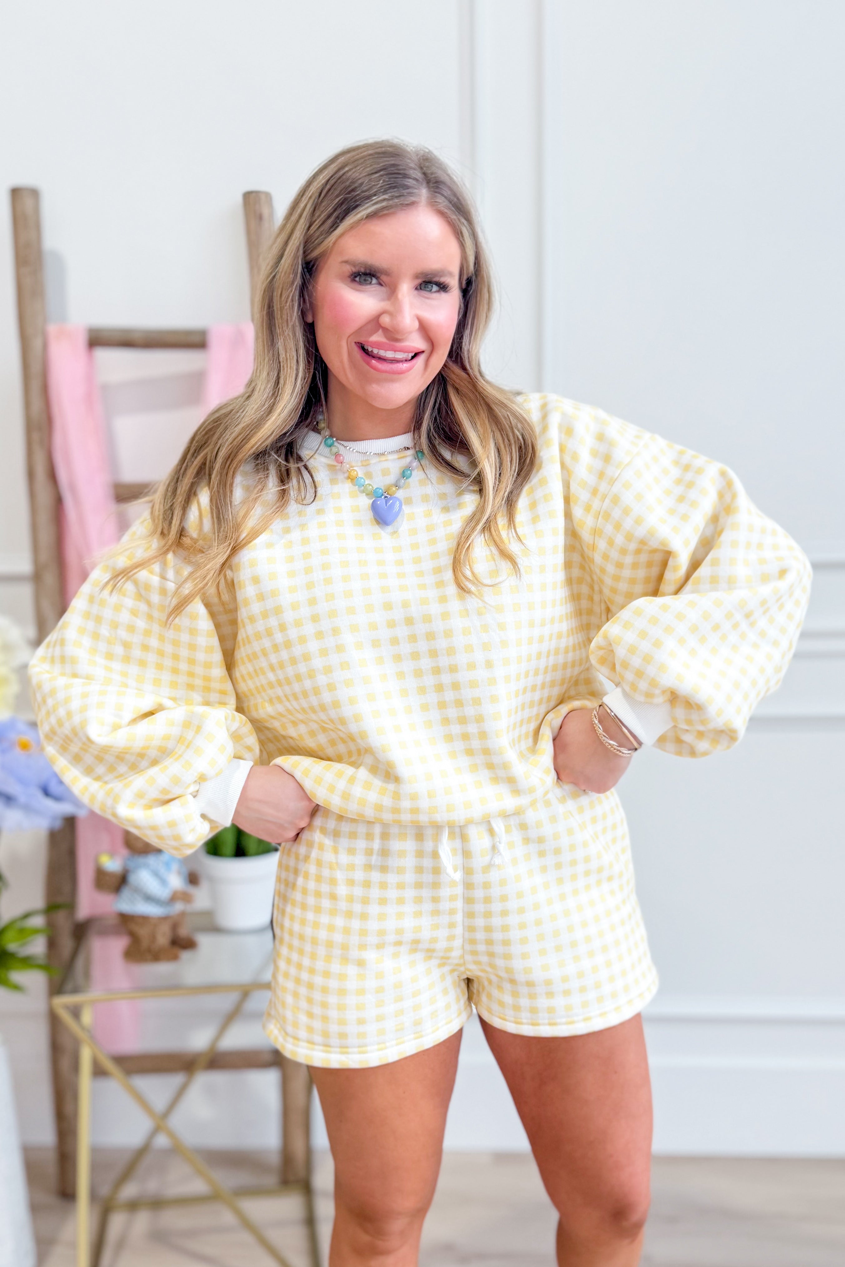Noelle Yellow Gingham Printed Short Set - Be You Boutique