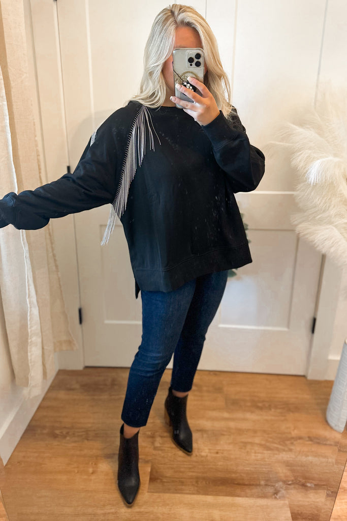 Shayla Metal Fringe Detail Oversized Sweatshirt Top - Be You Boutique