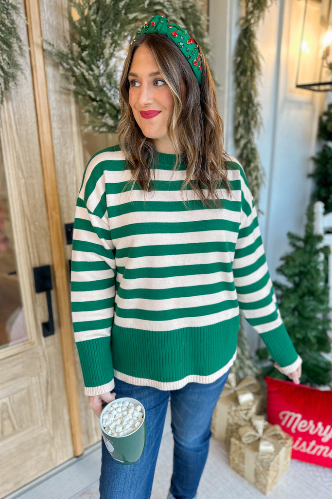 Beckett Striped Oversized Round Neck Ribbed Detail Sweater - Be You Boutique
