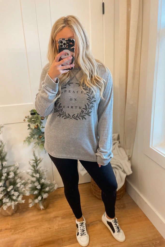 Peace On Earth Lightweight Acid Wash Long Sleeve Thermal Top - Be You Boutique