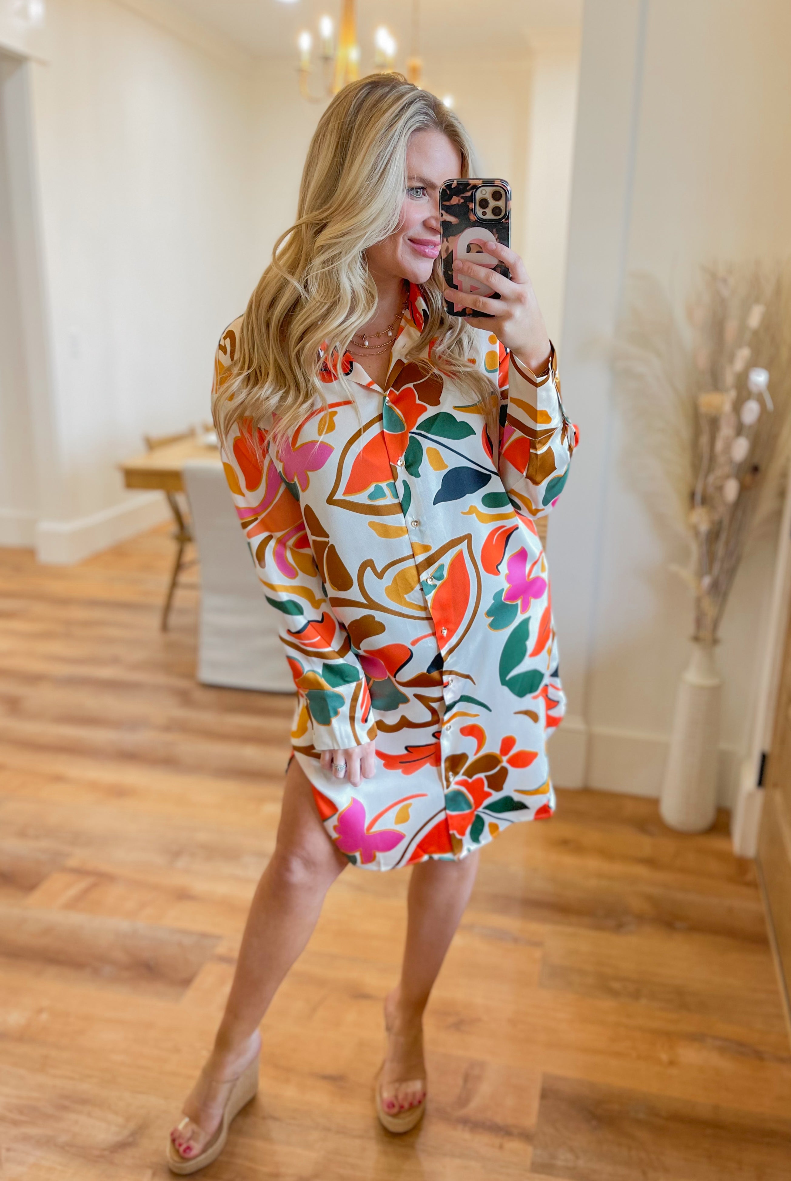 Tangi Printed Button Down Long Sleeve Dress - Be You Boutique