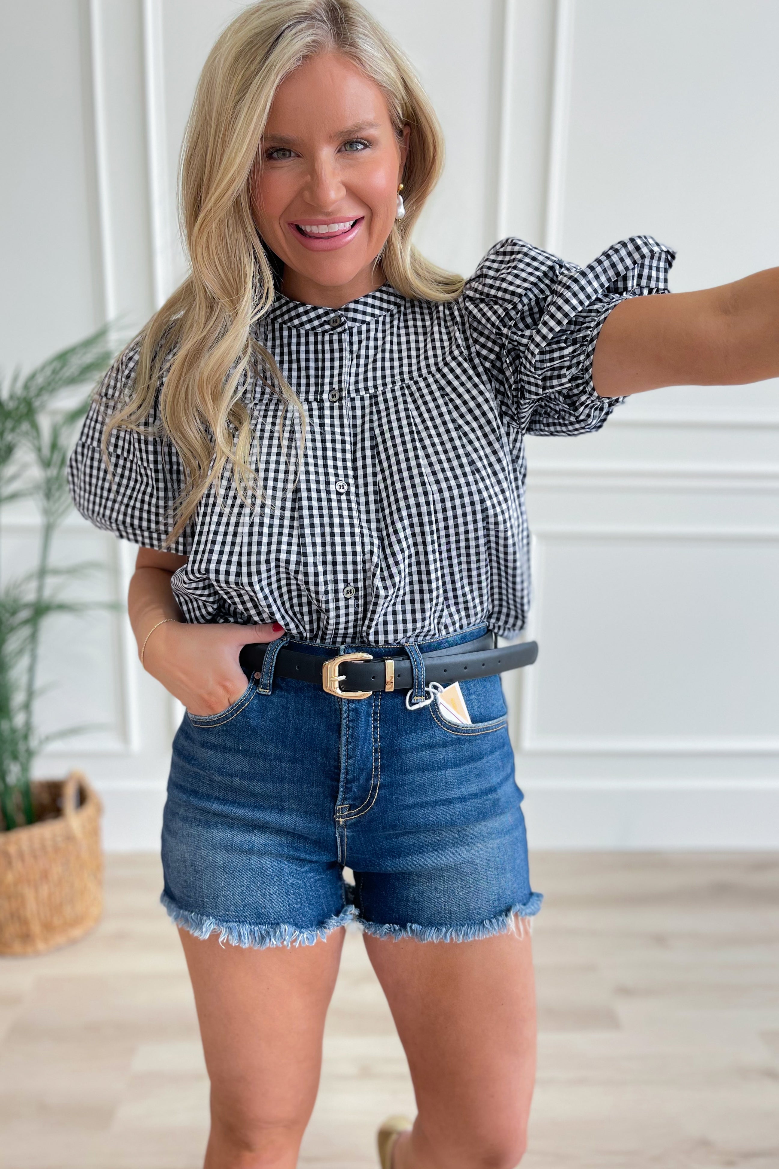 Sabrina Gingham Puff Sleeve Top - Be You Boutique
