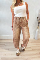 Elle Mineral Wash Flower Embroidered Barrel Jean - Be You Boutique