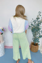Laura Floral Detail Mineral Washed Terry Knit Wide Leg Pants - Be You Boutique