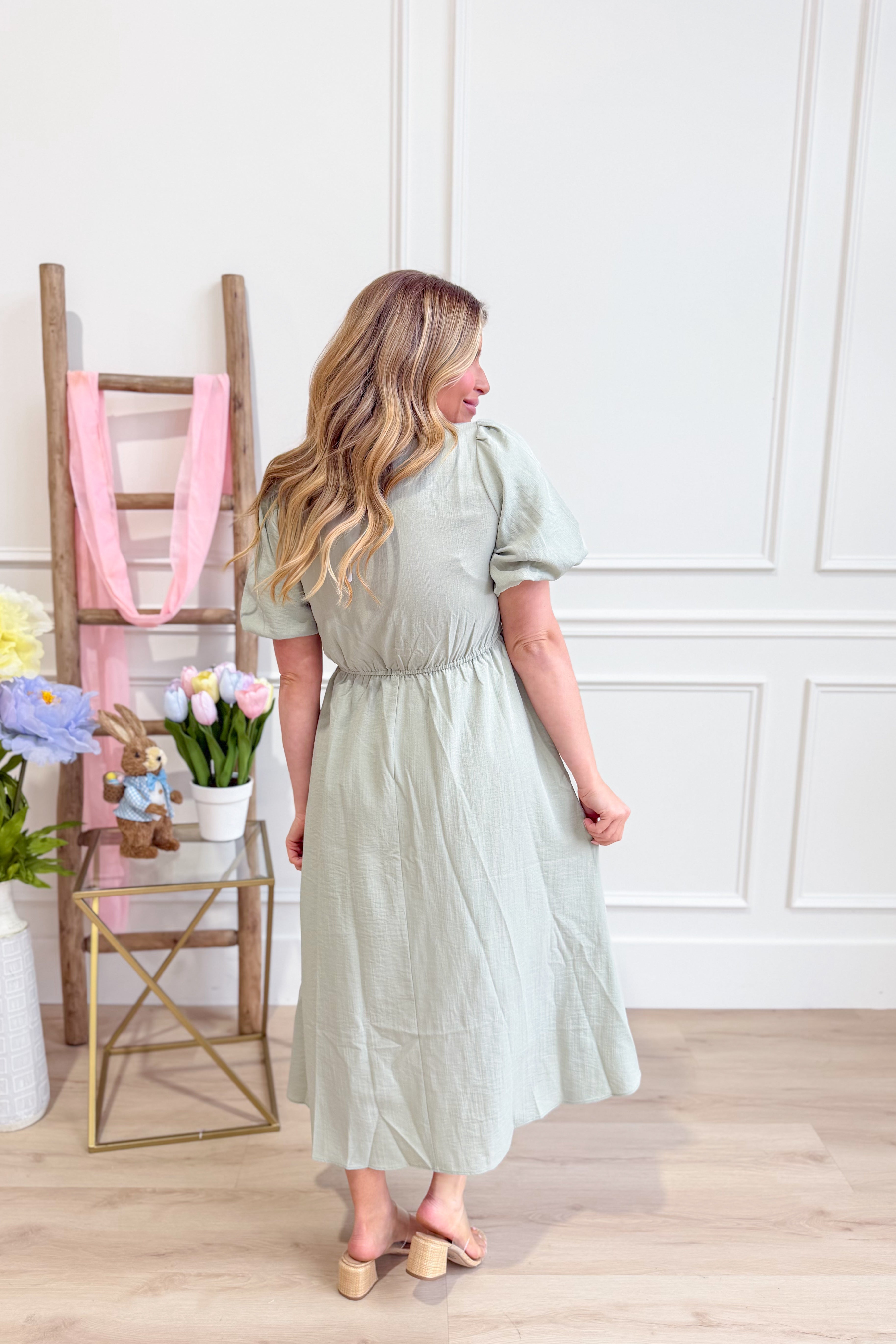 Sia Puff Sleeve Pleated Detailed Midi Dress - Be You Boutique