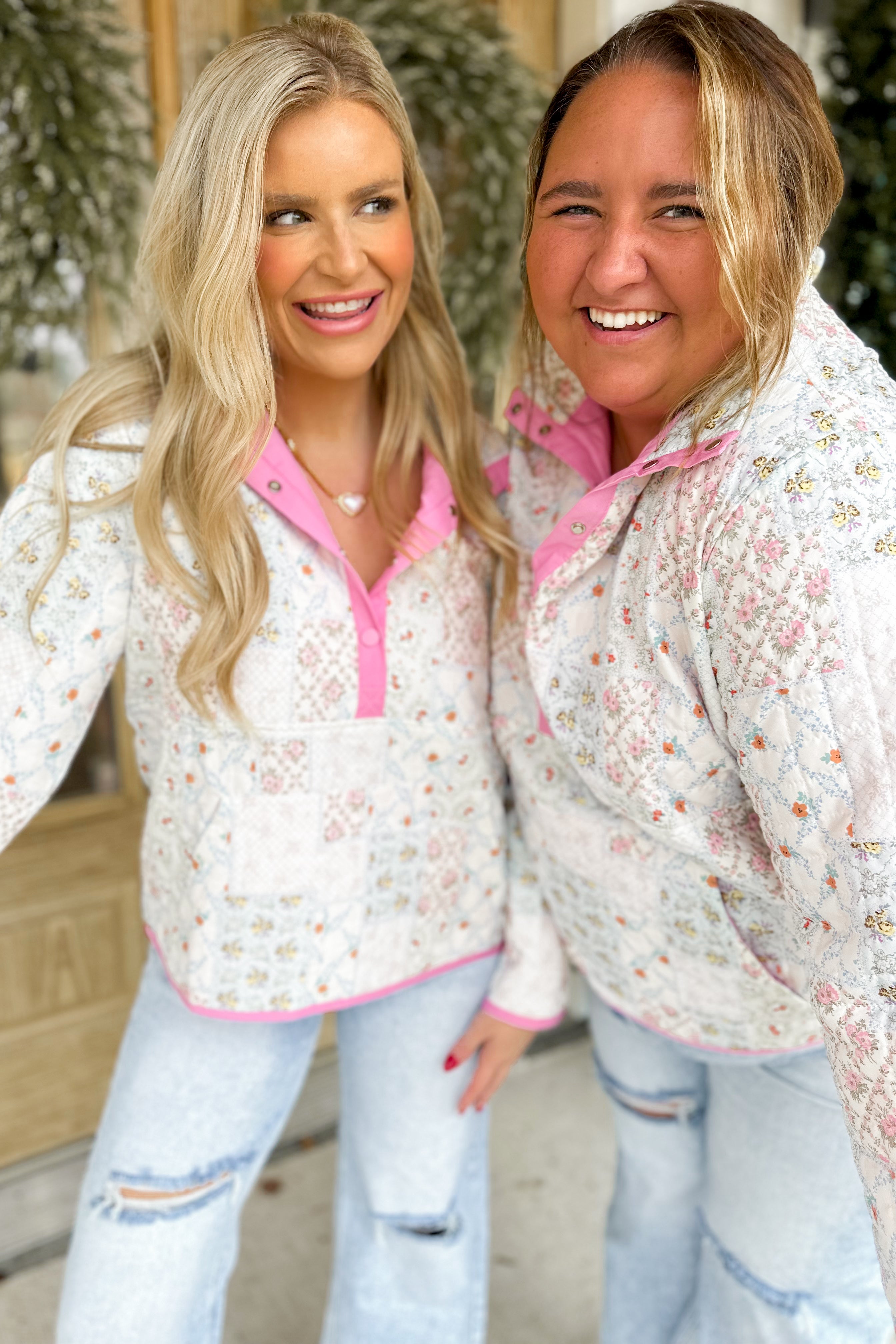 Birdie Quilted Floral Print Snap Front Pullover - Be You Boutique